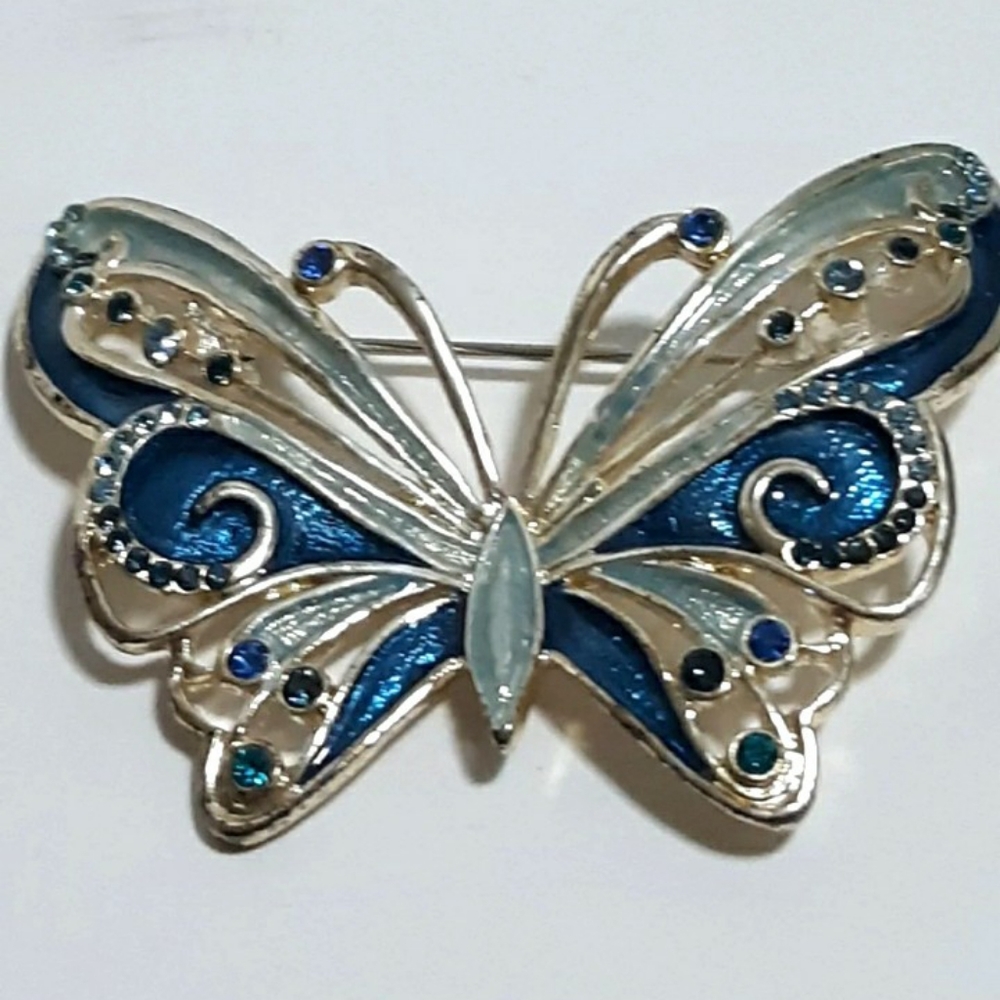 Blue Silverstone Butterfly Womens Pendant Brooch Jewelry pin Vintage Liz Claibor - Picture 5 of 8